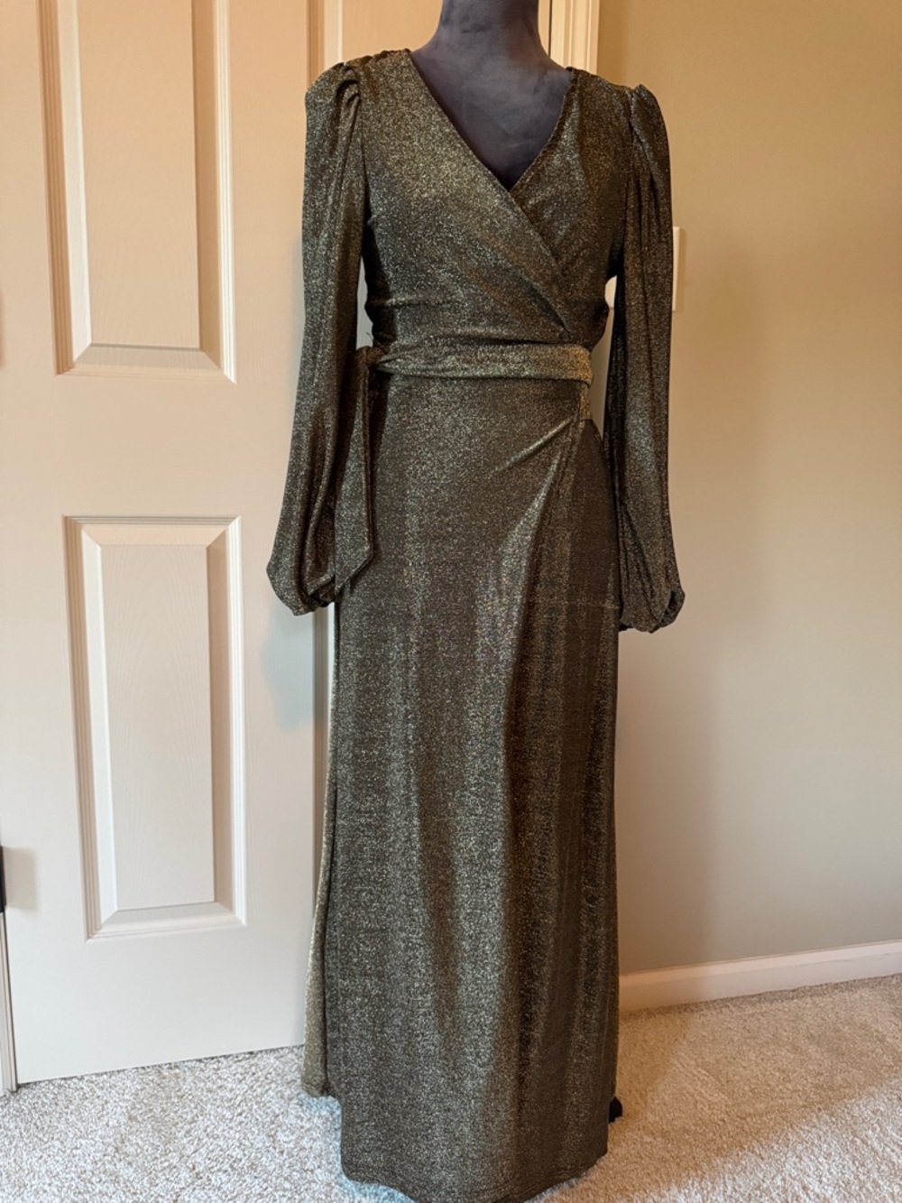 Cupshe Metallic Olive Wrap Maxi Dress
